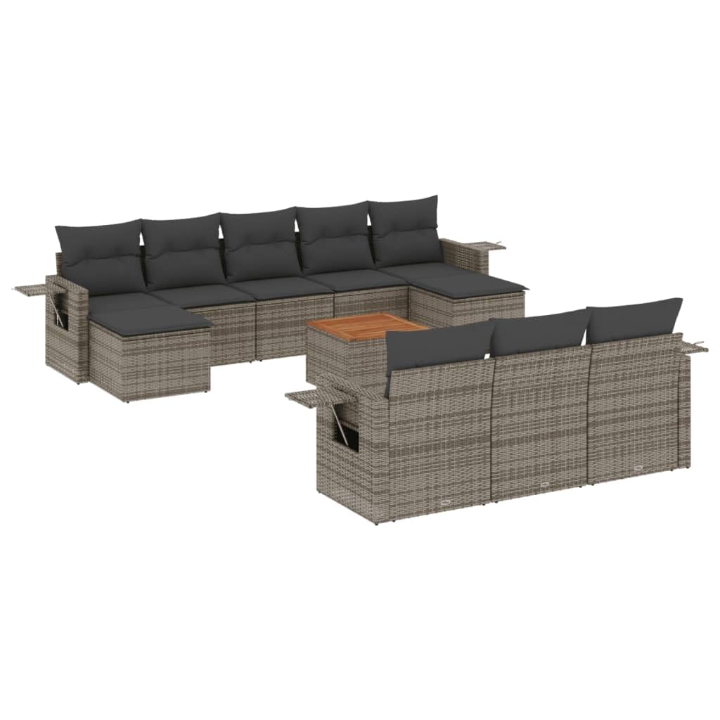 ZEYUAN Set Divani da Giardino 11 pz con Cuscini in Polyrattan Grigio,Set di Mobili da Giardino,Set Divano da Giardino Esterno,Set Salotto da Esterno-3224786
