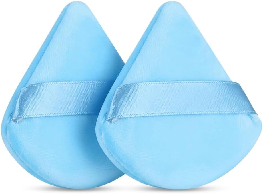 Powder Puff Soft Face Makeup Sponge, Loose powder Foundation Blending Sponges Set, Makeup Blender, Contouring, Wedge Triangle Shape Wet & Dry Tool Washable Reusable (Sky Blue)
