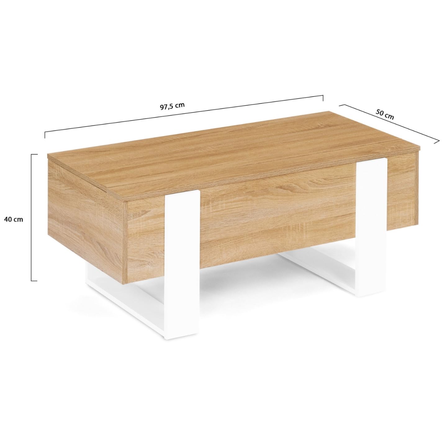 IDMarket - Mesa baja con bandeja elevable rectangular Phoenix Madera y Blanco
