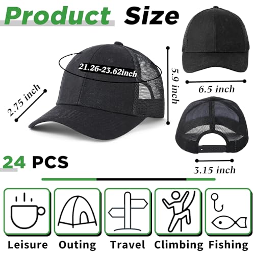 Image of Suhine 24 Pcs Blank Trucker Hat Bulk Unisex Mesh Baseball Cap for Sublimation Embroidery Vintage Adjustable Hat for Men Women