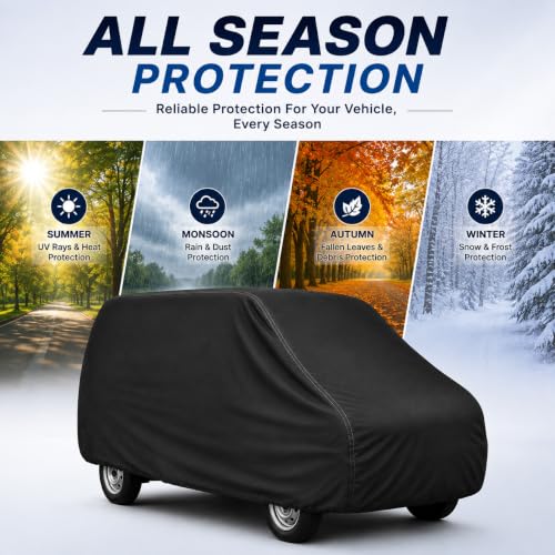 Image of Polyester Car Body Cover Compatible for Maruti Suzuki Eeco [2010-2025] All Variants | Water Resistant Heavy Stitched with Piping | All Weather Protection Cover - Black