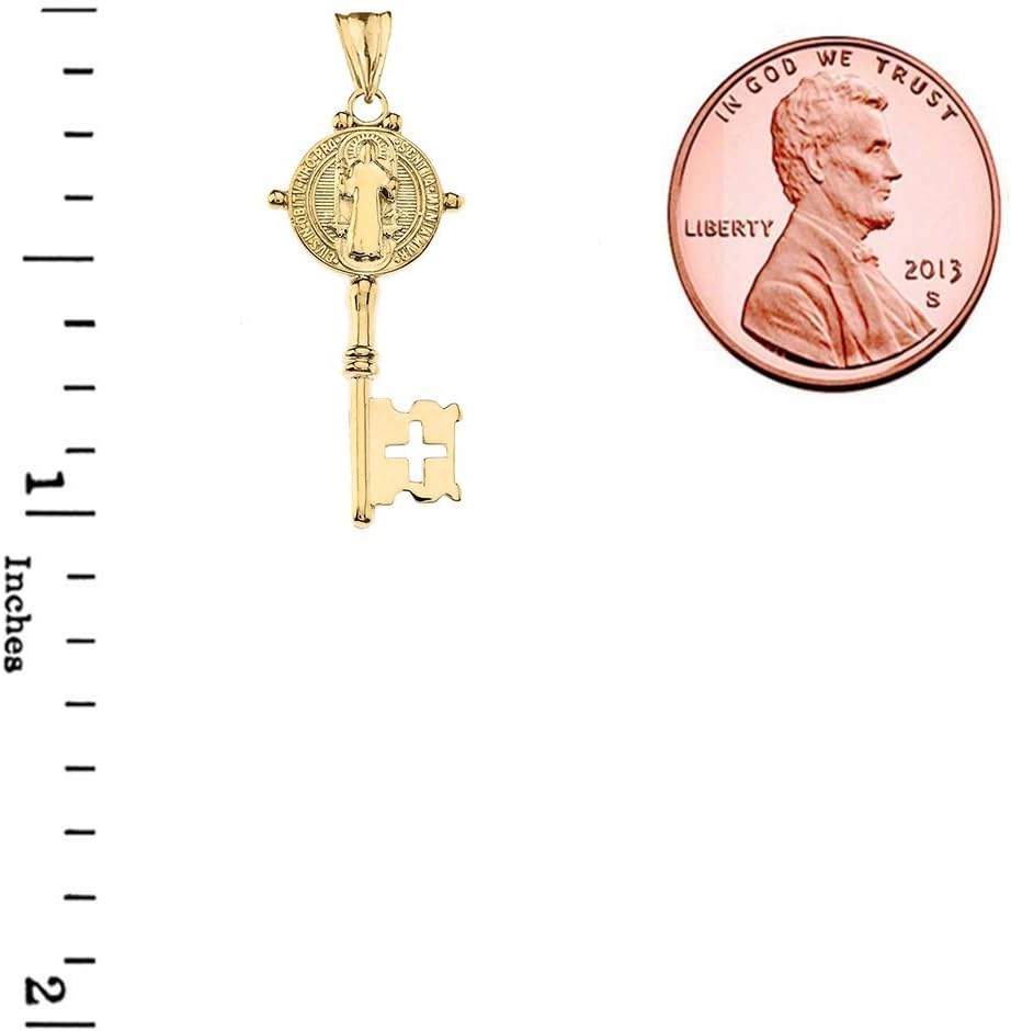 Religious Jewelry Fine 14k Yellow Gold Saint Benedict Reversible Cross Key Pendant - Image 2