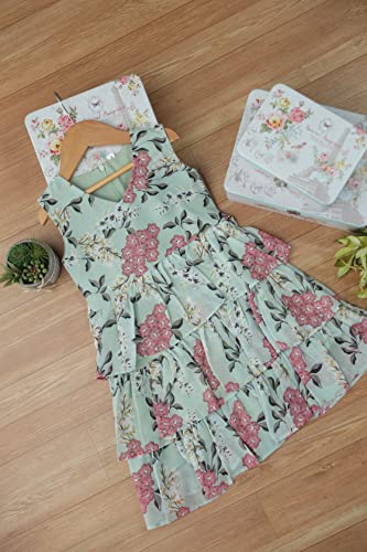 Image of TAGAS Toddler Girls Floral Print Tiered Layer & Belted Dress