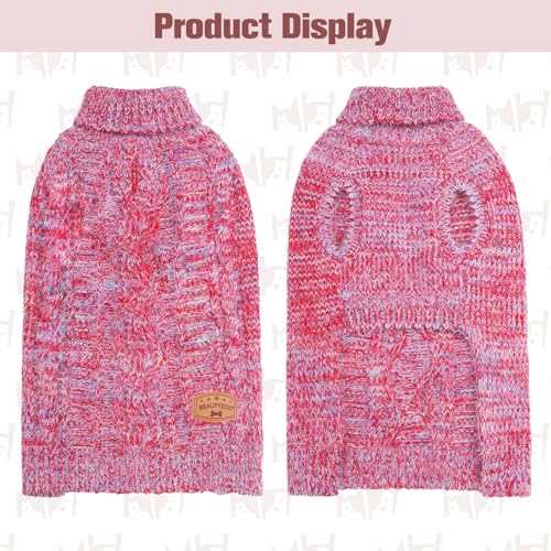 Image of BEAUTYZOO Dog Sweaters for Small Dogs, Knit Clothes with Harness Hole | Turtleneck Pullover Fall Winter Knitwear, Fuzzy Fleece Cold Weather Coat for Girl Boy Puppy, Warm Pet Sweatshirt, Red S