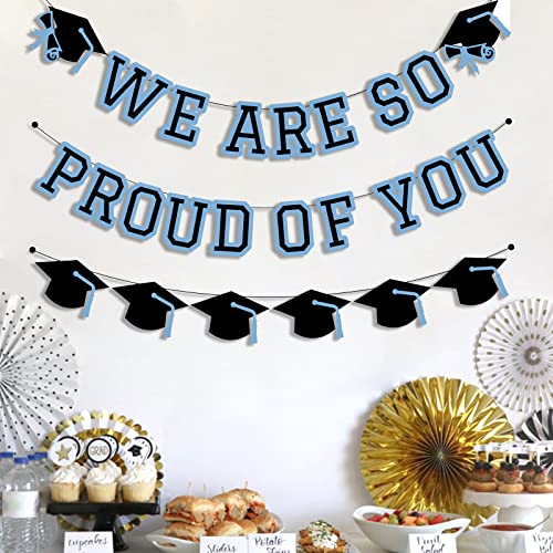 Image of We Are So Proud Of You Banner Graduation Party Decorations Congrats Grad Cap Garlands Wall Sign Light Blue