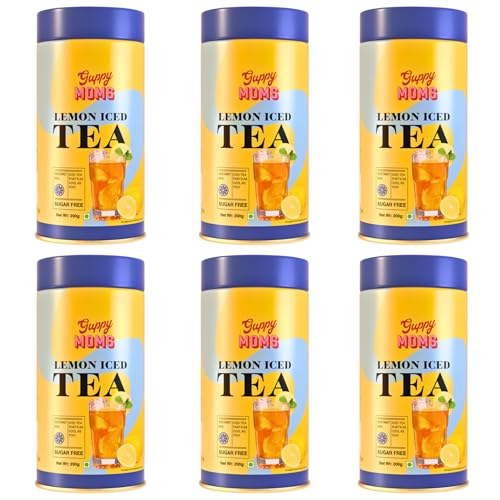 Image of Guppy Moms Lemon Iced Tea - Sugar-Free Fruit Drink with Natural Lemon Flavor | Low-Calorie Energy Drink & Premium Mixer | Easy to Prepare | 200g x 6 Packs | Up to 120 Servings