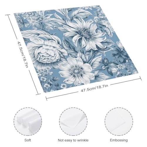 Servilletas de tela cuadradas con diseño floral azul y blanco miniatura 2