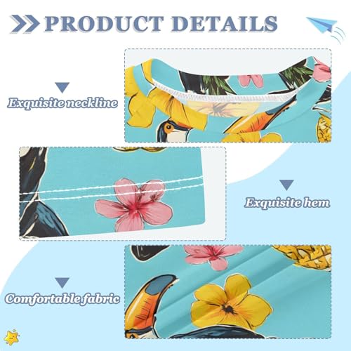 ALAZA Kids Rash Guard Girls Boys Toddler Swim Shirts Short Sleeve Toucan Hibiscus Flower UPF 50+ 3T3