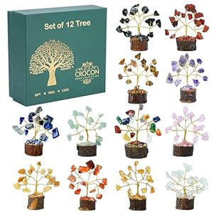 7cm Set: 12x Mini Kristall-Bäumchen, Heilstein Bäume für Feng Shui Geschenk | Edelstein-Baum