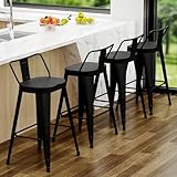 ALISH 30 Inch Bar Stools Set of 4, Industrial Metal Barstools Farmhouse Bar Chairs with Large Seat for Kitchen Island (30 Inch, Black)