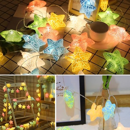 Image of Xenith 14 LED Crackle Star Shape Pastel Fairy String Lights for Baby Kids Room Diwali Christmas Festival Birthday Wedding Party Indoor Outdoor Garden Decoration (Multicolor, 3.5 Meter)