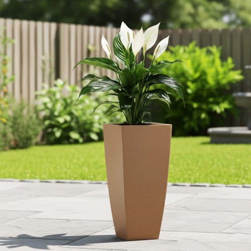 Image of Go Hooked Matrix 24 Inch Big Flower Pot | Outdoor & Indoor Planter for Balcony, Garden & Terrace | Durable Lightweight Decorative Polymer Pot for Live & Artificial Plants (Brown)