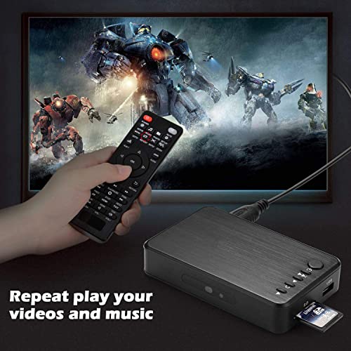 Lecteur Multimédia HDMI, HDMI Media Player 1080P Lecture clé USB/Carte SD avec Sortie HD HDMI/AV/VGA pour RMVB/MKV/JPEG etc avec Télécommande