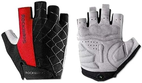 Shockproof Half Finger Cycling Gloves in Red, Large