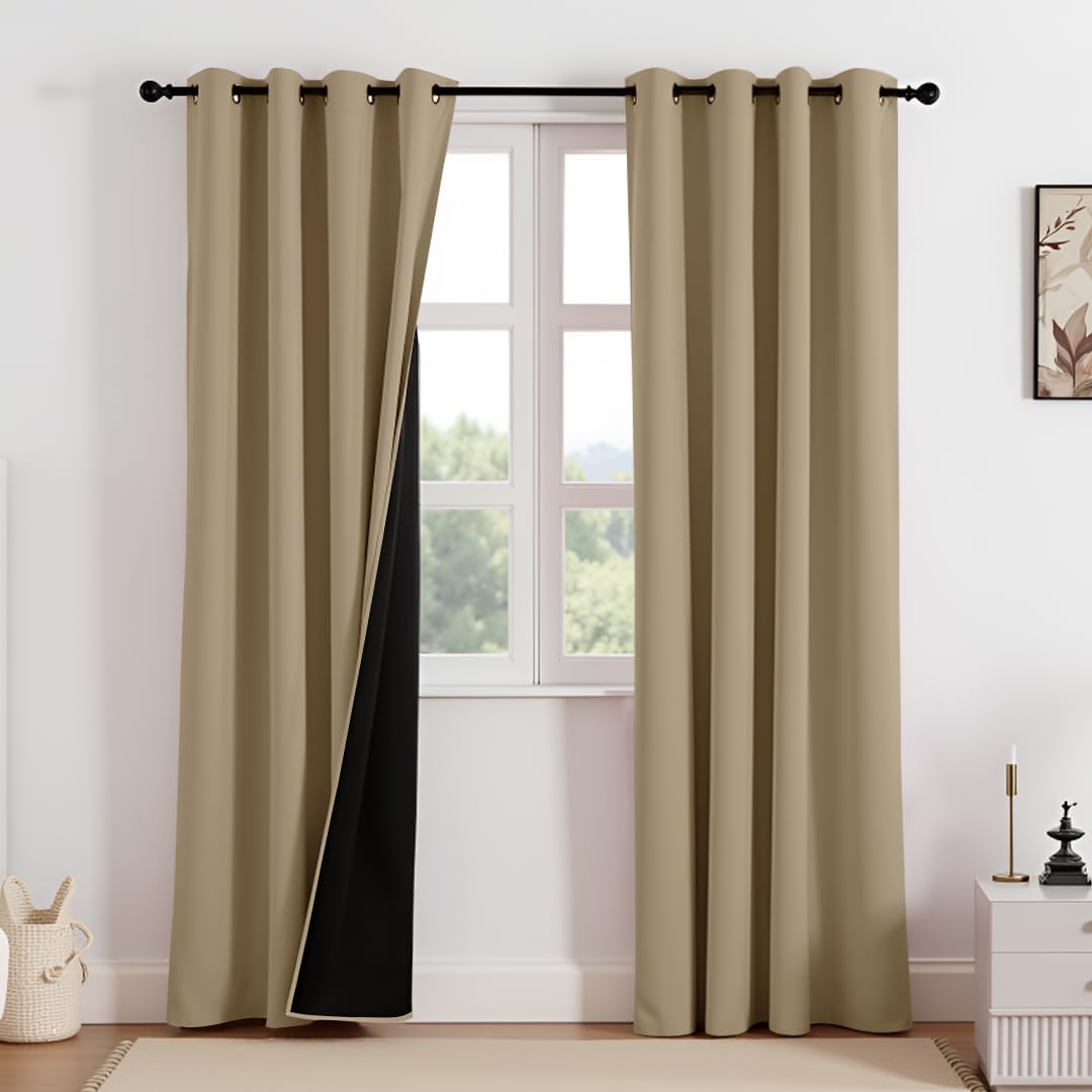 HOMEMONDE 100% True Blackout Curtains 7 Feet Long - Heavy Faux Silk Room Darkening Curtains with Black Backing, Room Privacy and Thermal Insulation Panels 1 Piece - (84 Inch, Solid Dutch White)