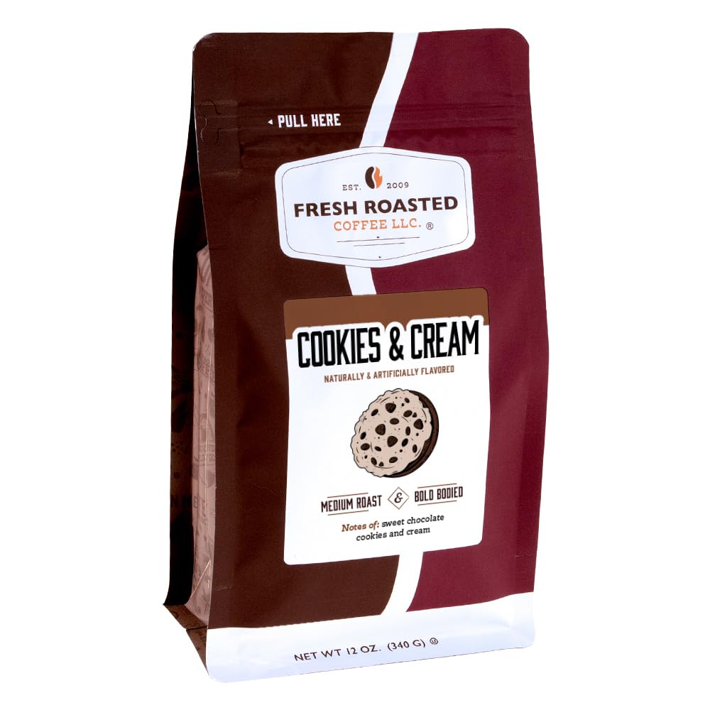Fresh Roasted Coffee, Cookies & Cream Flavored Coffee, 12 oz, Medium Roast, Kosher, Whole Bean