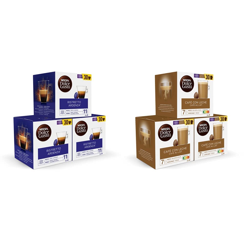 Dolce Gusto NESCAFÉ Ristretto Ardenza - x3 pack de 30 cápsulas - Total: 90 cápsulas & NESCAFÉ Café con Leche o - x3 pack de 30 cápsulas - Total: 90 cápsulas