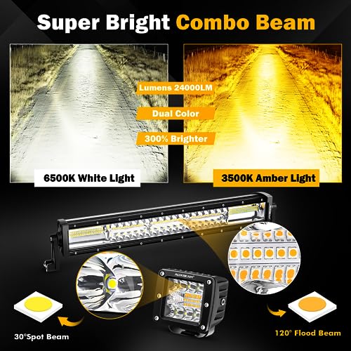 Image of Auxbeam 3 Inch Pods+22 Inch LED Light Bar, White & Amber Switchback, 3-Pack