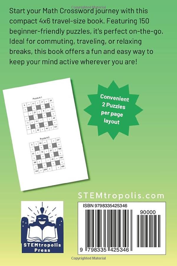 Math Crossword Puzzles: Beginner Level Pocket Sized Mini Puzzle Book (Travel Size Puzzle Books) - Image 2