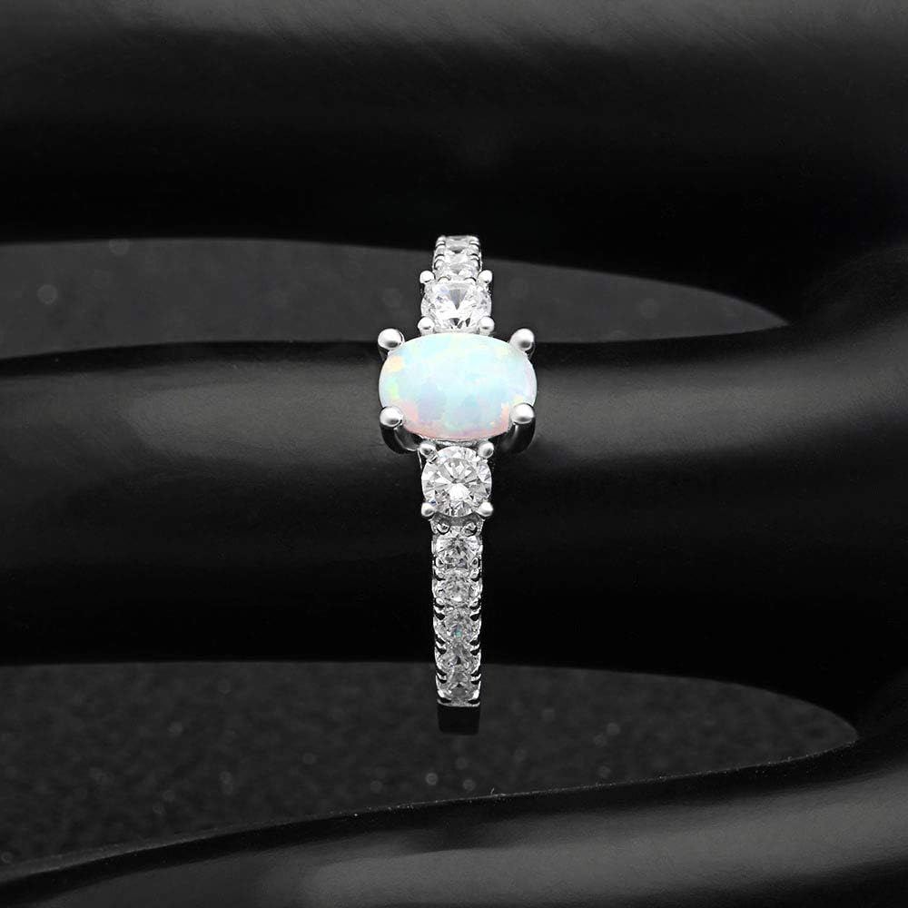 Emily Oval Engagement Ring for Women by Ginger Lyne | Statement Birthstone Ring for Her Simulated White Opal Sterling Silver Cubic Zirconia Accents October Birth Month Jewelry