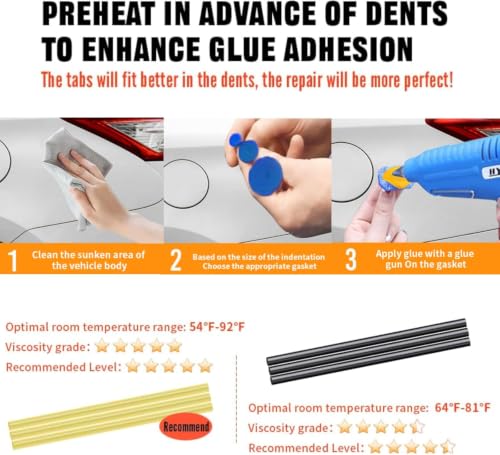 Image of Professional Car Dent Repair Kit - 2-in-1 Slide Hammer T-Bar Bridge Puller with 100W Hot Glue Gun Rubber Hammer and 76 Tabs - for Auto Body Paintless Removal on Vehicles Appliances and Metal Surfaces
