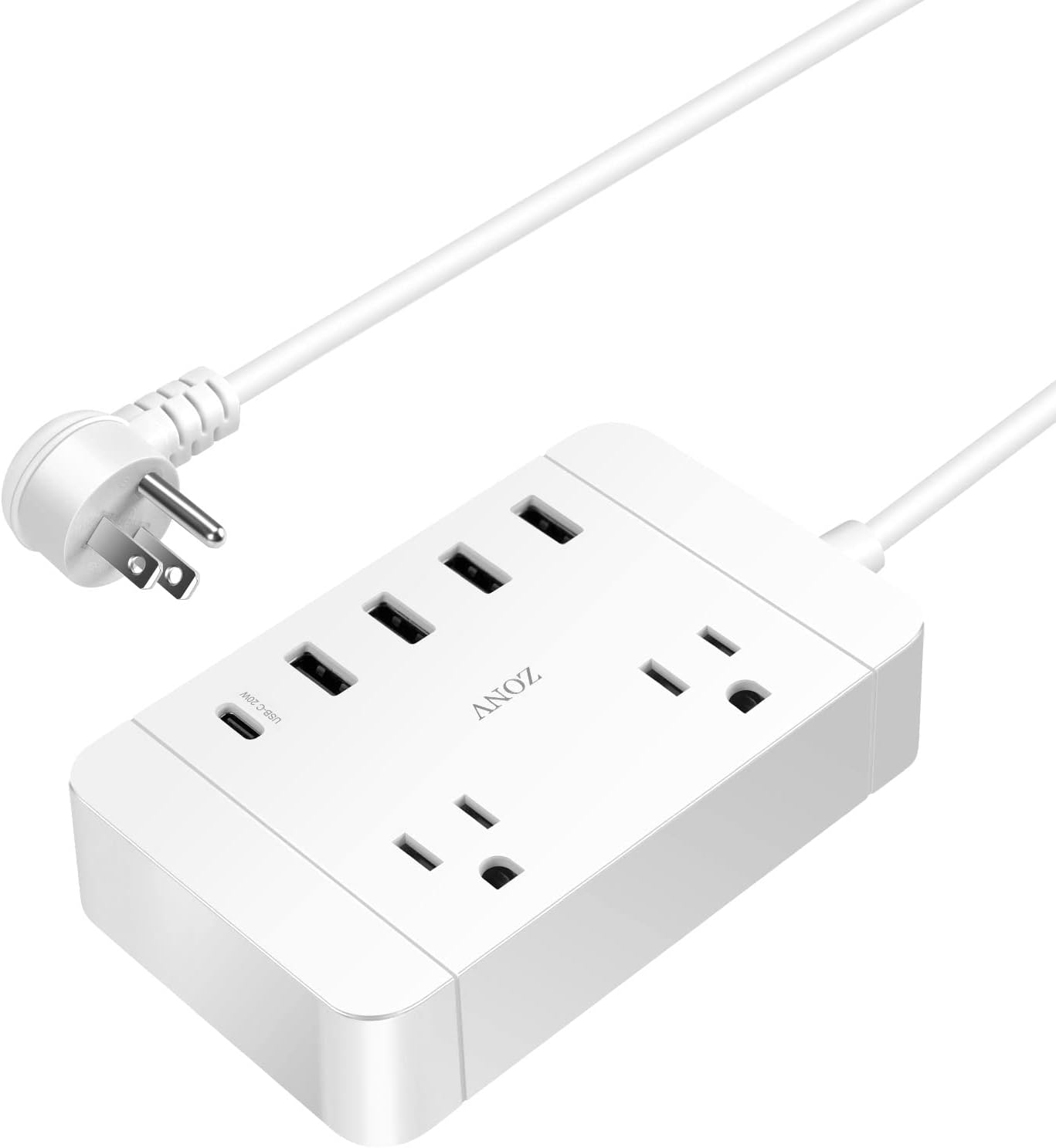 Outlet Extender 2 AC Outlets 4 USB Chargers Power Strips with Type-c Connector 6FT Power Cord Wall Mounted Office School Travel Bedroom Charging Station White