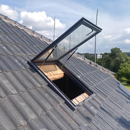 Customizable Attic Roof Skylight - Manual Vent, Sloped & Flat Roof Lighting Well Window, Durable Aluminum Alloy Frame + Tempered Glass (23"x31"/58.4x78.7cm)