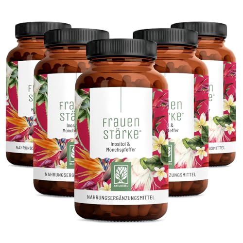 NATURTREU® Frauenstärke Myo Inositol & Mönchspfeffer hochdosiert - Vorteilsbundle 5er Paket - Frauen Vitamine Kapseln mit L-Carnitin, Folsäure, B12 & Eisen - Vitex Agnus Castus, 450 Kapseln