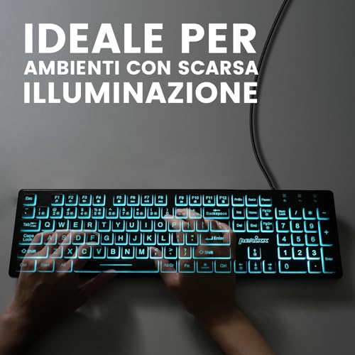 PERIBOARD-317RGB Tastiera USB Con Cavo Retroilluminata, Grandi Lettere Stampa, LED RGB, Layout Italiano - Tastiera gaming - Immagine 3