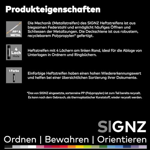 SIGNZ Heftstreifen Kunststoff (PP), 75 Stück, 25 x 3 Farben, recycelbarer Kunststoff (PP), CO2-neutral hergestellt, made in Germany (75 Stück, schwarz, schwarz, schwarz)