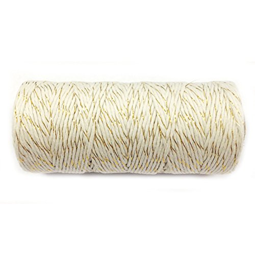 AllyDrew Cotton Baker's Twine 12ply 110 Yard, White/Gold Metalic