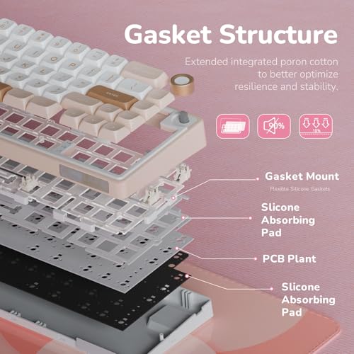 Image of RK ROYAL KLUDGE R65 Wired Mechanical Keyboard with Volume Knob, 60% Percent RGB Backlit Gasket Mount Gaming Keyboard with PBT Keycaps, MDA Profile, 66 Keys Hot Swappable Cream Switch, Pink