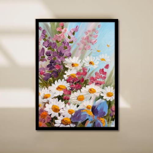 Image of PAINTINGMANTRA White Sunflowers Floral Framed Wall Art Painting for wall decoration, Multicolour MultiFlowers Poster with frame for living room, bedroom, Home and Office, 13x18 Inch