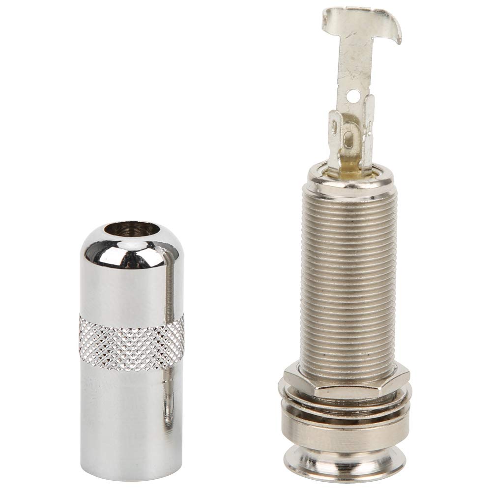 Guitar End Pin Endpin, Threaded Cylinder Style 1/4in Socket for Acoustic Guitar DIY Pickups Silver Copper Bass Connector with Strap Closure Accessory