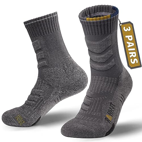 Rahhint Calcetines de senderismo Merino Calcetines de compresión Calcetines de trekking acolchados antiampollas 3 pares para hombres, mujeres y niños Talla 31-52
