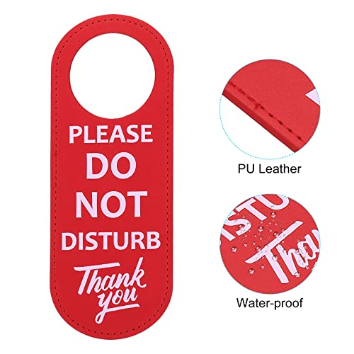 PATIKIL Do Not Disturb Door Hanger Sign, 4 Pack PU Leather Double Sided Door Knob Privacy Sign for Office Home Meeting Red - Image 4