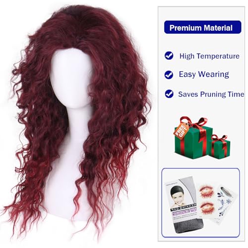 Image of GNIMEGIL Long Curly Burgundy Red Wigs for Women in Synthetic Fiber Body Wave Hairstyles with Natural Parting, Fluffy Volume Wig for Cosplay, Halloween, Themed Parties & Daily Style