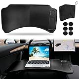 Sionse Foldable Car Laptop Tray Desk Compatible with Tesla Model Y Model 3, Carbon Fiber Food Tray Table for Working, Travel & Eat Lunch in Car, Upgraded Steering Wheel Tray - Comfortable & Big Space