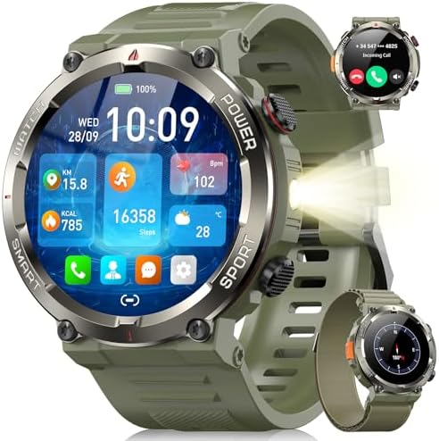 Blackview Smartwatch Herren, Beleuchtung, Kompass, IP68 Wasserdicht, 100 Tage Akku, 1,45'' Touchscreen, Bluetooth-Anruf, Herzfrequenz, Schlafanalyse, Sportuhr mit 100+ Sportmodi, U