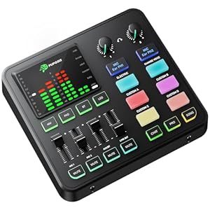 PUPGSIS Gaming Audio Mixer, Audio Interface with Pro-preamp, 48V Phantom Power, Bluetooth 5.3, RGB Lighting, PC Sound Board for Streaming, Podcasting, Recording, Content Creation