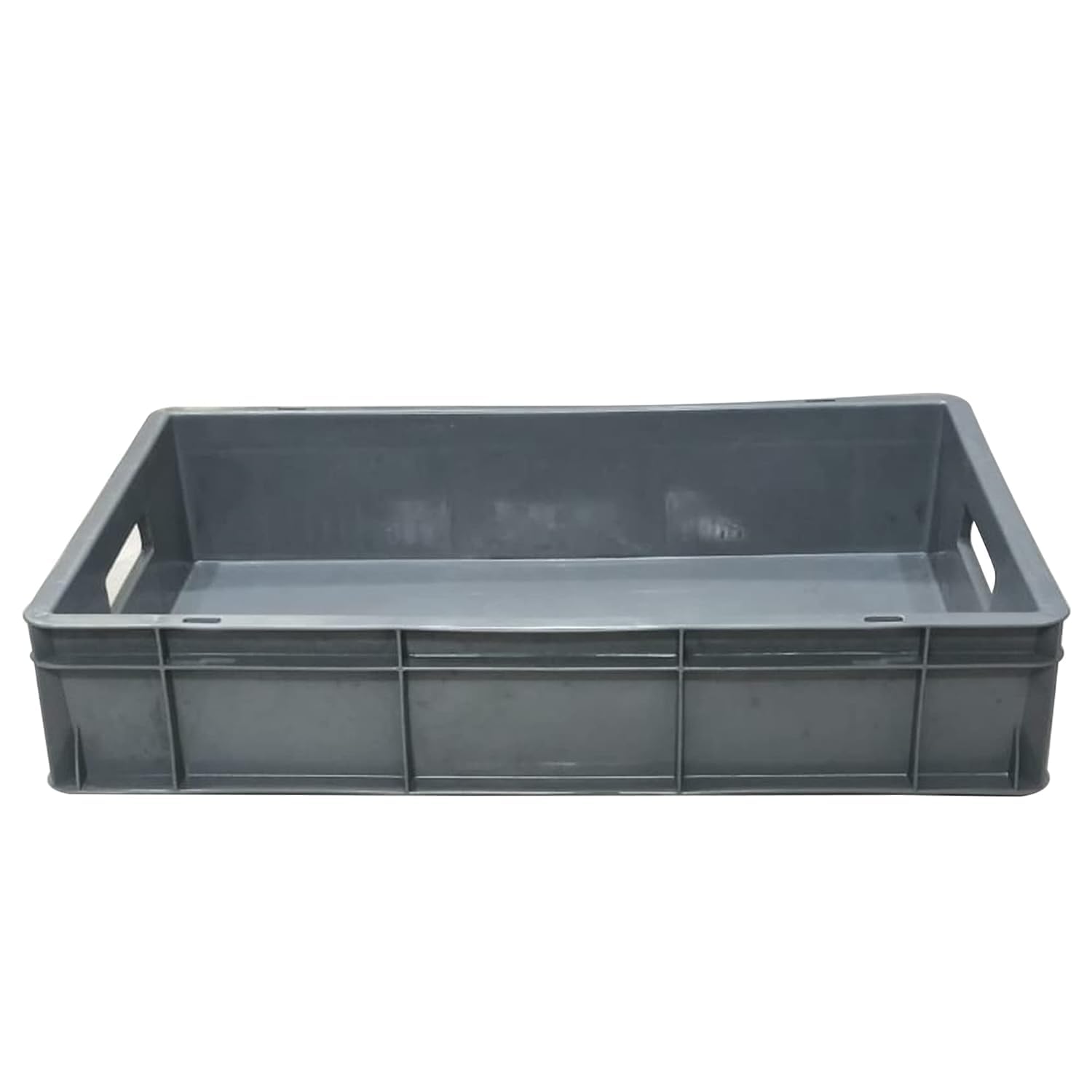 Sky _ Multipurpose Heavy Duty Grey Portable Plastic Crate | Organizer Stackable Shelf Basket for Large Storage Bin | Vegetable | Fruit | Fish | Milk - 60x40x12cm ( Pack of 1 )