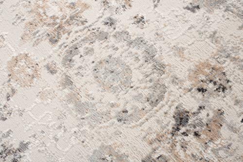 TAPISO Valley Teppich Kurzflor Vintage Hellgrau Blumen Rahmen Orientalisch Used Effekt Meliert Verwischt Wohnzimmer Schlafzimmer ÖKO-TEX 200 x 300 cm