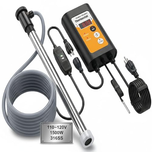 1500W Submersible Baptistry Heater,316SS Immersion Water Heater for Baptismal Pool & Hot Tubs, 120V Portable Baptism Water Heater with Thermostat & GFCI, Bucket Heater for Bathtub, Spa