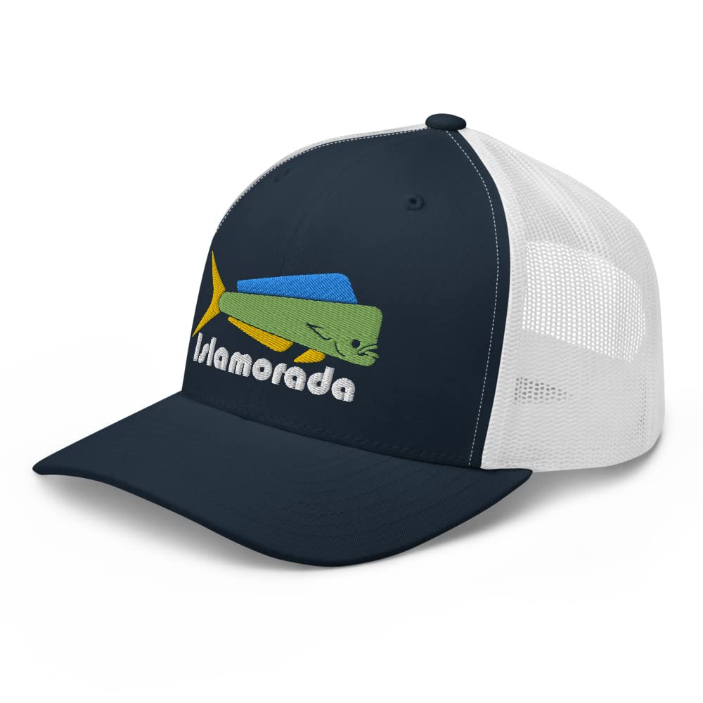 Islamorada Florida Keys kapelusz wędkarski haftowany byk delfin Mahi Dorado ryba słonowodna czapka typu trucker z daszkiem