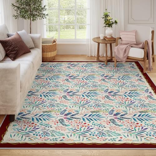 Tapis lavable à imprimés multiples fleurs 160x200cm facile à nettoyer - 6