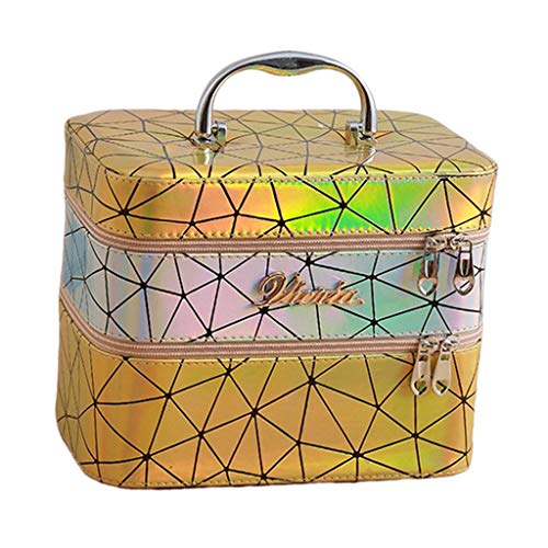 Preisvergleich Produktbild sharprepublic Kosmetiktasche mit Spiegel, Schmuckkoffer Schminkkoffer Kosmetikkoffer Kulturtasche für Damen - Golden