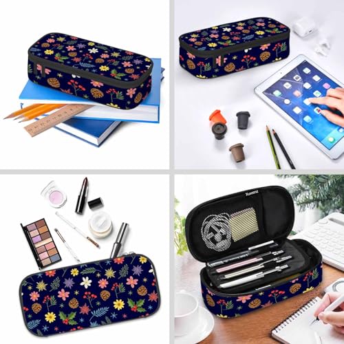 Image of Berries Pencil Bag Pine Branches Flowers Stars Snowflakes Big Capacity Pencil Case Pencil Pouch Pen Bag School Students Boy Girl