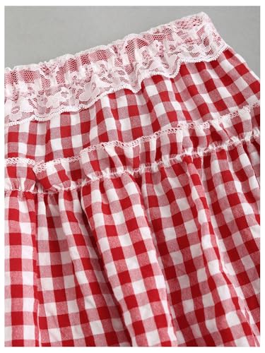 Milumia Women's Gingham Contrast Lace Frill Trim Skirt Flared A Line Mini Skirts3