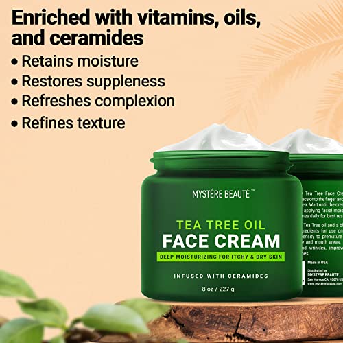 Mystére Beauté Tea Tree Oil Face Cream Infused With Therapeutic Essential Oils And Vitamin C, Boosts Complexion, Lightens Look Of Scars, Soothes Acne, Visibly Reduces Wrinkles - 8 Oz #TOP3