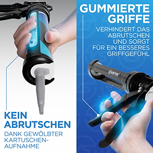 KISTEK® Profi Kartuschenpresse [150-310ml] - Silikonspritze mit 24:1 Übersetzung inkl. Ratgeber - Kartuschenpistole mit gummierten Griffen - Silikonpistole für Silikon, Acryl, Mörtel & Klebstoffe